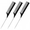 3PCS Hair Rat Tail Combs Set, Parting Rattail, Teasing Fine Tooth Comb, Metal Hair Pick Detangling, Heat Resistant Carbon Fiber Teasing Comb, and Stainless Steel Pintail(Black)