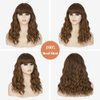 Ninroc Brown Wavy Wig with Bangs, 16 inch Shoulder Length Brown Mixed Blonde Bob Wigs for Women, Synthetic Wig Natural Looking Wigs For Daily Party Use