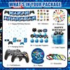 VOFGODI Video Game Birthday Decorations, 240Pcs Gaming Party Decorations for 10 Guests Banners, Balloons and Tablecloths, Boys Birthday Party Set Blue