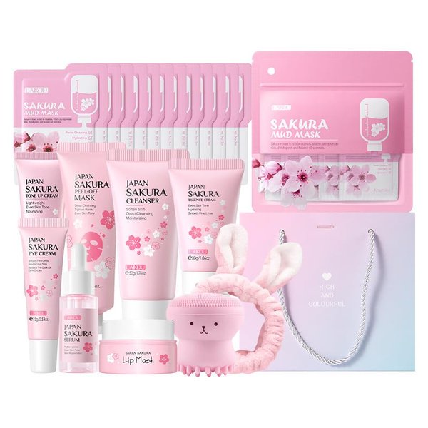 Skin Care Set, Cherry Blossom Skincare Set for Teenage Girls with Gift Bag, Birthday Gift, Face Skin Care Kit