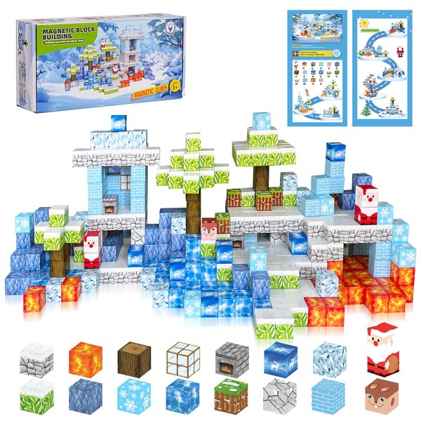 ITEFDTUTNE Magnetic Blocks - 110PCS Magnets Building Blocks World Set for Kids Ages 3-5 5-7 8-12, Magnetic Tiles Magnetic Block Game Preschool Toys for 3 4 5 6 Year Old Girls Boys Gifts （Ice World）