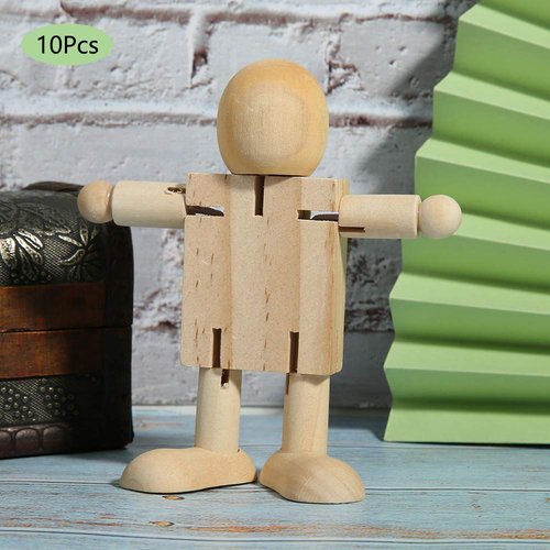 Wood Robot Figures Unfinished Wooden Peg Dolls, 10Pcs People Shapes Figures for DIY Painting Arts Crafts, 4.3x2.6x1.6in Mini Unfinished Doll Bodies Paintable Wood Peg Bodies Figure