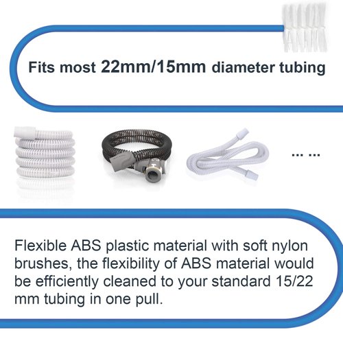 2Pack CPAP Tube Cleaning Brush Supplies for Heated Tube, Flexible CPAP Hose Cleaning Brush Kit for Standard 15mm/22mm Diameter Tubing&Hose,Include 1xBlue Tubing Brush,1xHandy Brush,5xFixed Strap