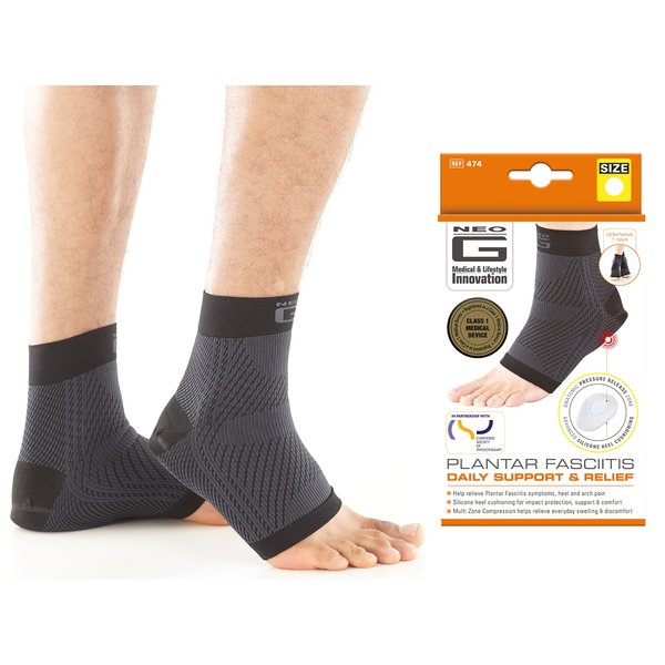 Neo G Plantar Fasciitis Compression Socks – Support for Plantar Fasciitis, Heel and Arch Pain, Silicone Heel Cushioning for Targeted Pain Relief – Class 1 Medical Device – 1 Pair - M