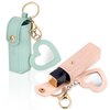Ouligay 2 Pieces Leather Lipstick Cases Portable Lipstick Keychain Holder Chapstick HolderChapstick Keychain Holder for Women Party,Holiday Gifts(Green,Pink)