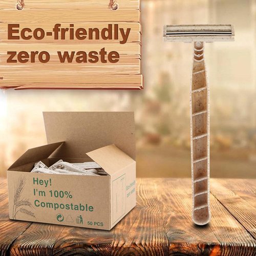 Eco-Friendly Razor | Disposable | Recycled Material | Men & Women Shaving Razor | Twin Blade | Biodegradable Wheat Straw, 50 Count (Pack of 1)