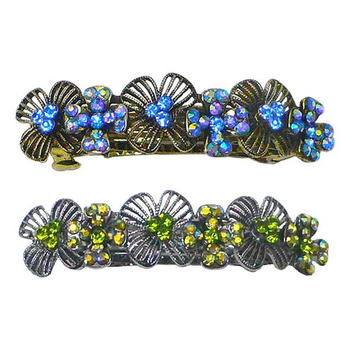 Set of 2 JCGY Metal Barrettes Artwork Design Crystal Flower Barrettes U86800-4-2sapOli