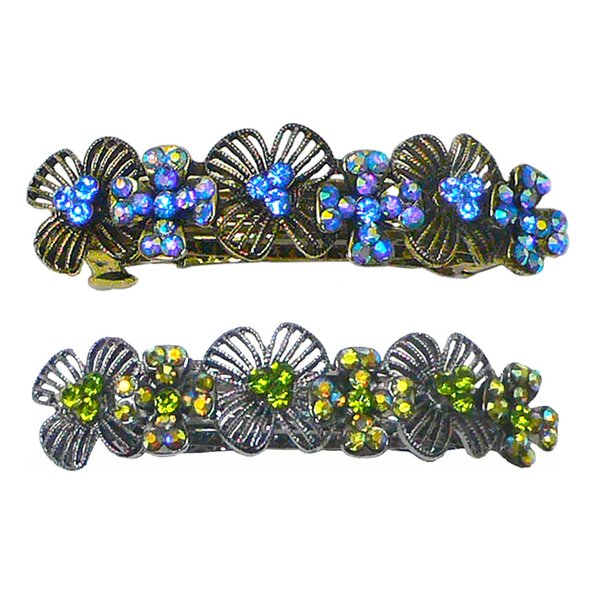Set of 2 JCGY Metal Barrettes Artwork Design Crystal Flower Barrettes U86800-4-2sapOli
