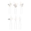 SELFCLOUD Handmade Pearl Bridal Wedding Hair Pins, 6Pcs White Flower Silver Leaf Pearls Clips Headpiece Accessories Jewelry for Bridesmaids Party Piece Women and Girls Blossoms Silver