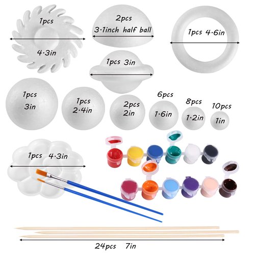FFchuanhe 72 Pcs Solar System Model Foam Balls Kit Includes Mixed Sizes Craft Foam Bamboo Sticks Color Pigments Paint Tray Palettes Picture Plate Painting Brushes for School Science Projects