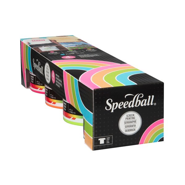 Speedball Fabric Screen Printing Ink Set, 4oz Fluorescent Colors: Hot Pink, Lime Green, Orange & Blue