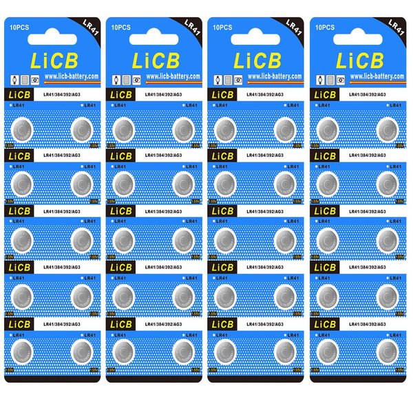 LiCB 40 Pack LR41 AG3 392 384 Batteries,Long-Lasting & Leak-Proof,High Capacity 1.5 Volt LR41 Coin & Button Cell Battery for Digital Thermometer Ornament Hearing Aid Led Watch