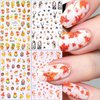 3D Maple Leaf Nail Art Stickers Fall Embossed Nail Sticker Decal Yellow Leaf Flower Squirrel Nail Art Design Autumn Thanksgiving Nail Decoration for Women Girls 4 Sheets