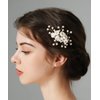 Teyglen Flower Wedding Bride Hair Comb Floral White Flower Headpiece Bridal Champagne Crystal Beads Hair Side Comb Hair Accessories for Women Flower Girl Wedding Prom