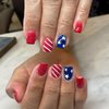 24Pcs Independence Day Press on Nails Short Square Fake Nails American Stripe Star Designs Glitter Full Cover Red Nails Glue on Nails Artificial Acrylic False Nails for Women DIY 4th of July Nail