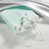 Sooshin 2 Pieces Porcelain Flower Bridal Hair pins Pearl Wedding Hair Accessories for Brides and Bridemaids Rhinestone Bridal Headpieces for wedding Crystal Hair Pins for Women and Girls (Silver-C)