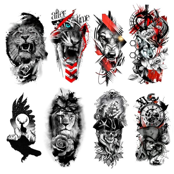 Temporary Tattoo Sleeve for Adults, Lion Design, Waterproof Fake Tattoo, Realistic Animal Motif Temporary Stickers