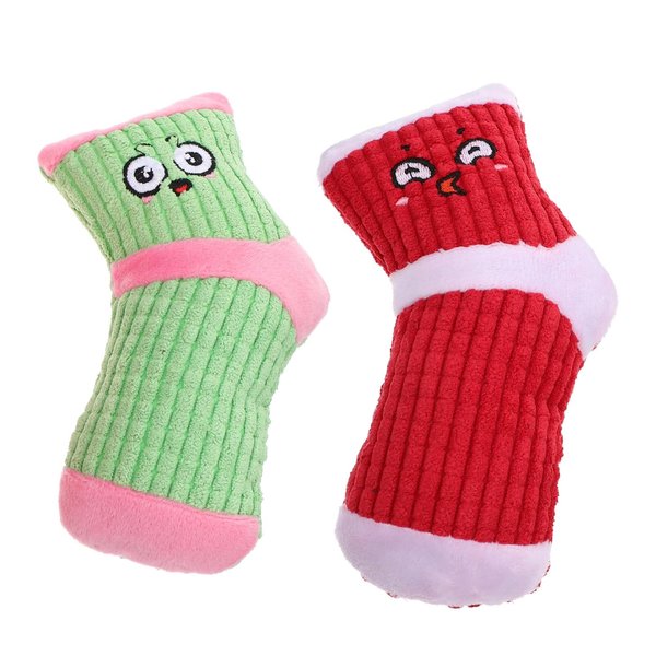2Pcs Dog Squeaky Toys Durable Dog Plush Toys Stuffed Socks Dog Chewing Toys Bite- Resistant Cat Interactive Toys for Pet Birthday
