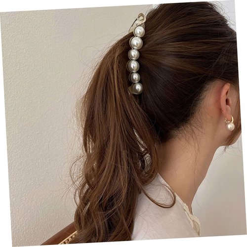 FRCOLOR Banana Clip Ponytail Clip Hair Grip Clips Pearl Hair Clasp Jumbo Hair Clips French Hair Clips Banana Hair Clips Faux Pearls Fishtail Hair Clip Styling Hair Clamps Pearl Hair Clips