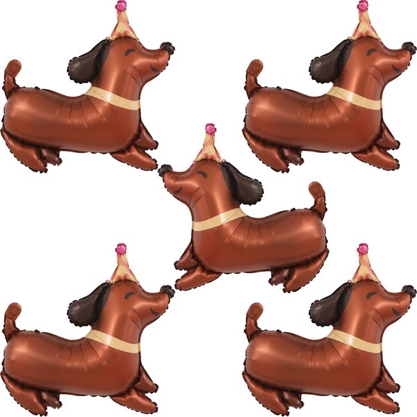 5Pcs Dog Birthday Balloons Dachshund Shaped Puppy Dogs Foil Mylar Balloons for Pet Puppy Dog Animal Birthday Lets Pawty Themed Pet Party Decoration Supplies