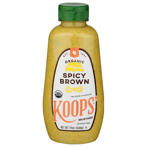 Koops' Organic Spicy Brown Mustard – Bold and Brown Mustard Sauce, Gluten-Free, Kosher, USDA Certified Organic, Made in USA, From Quality Mustard Seeds – 12 Oz, Pack of 1