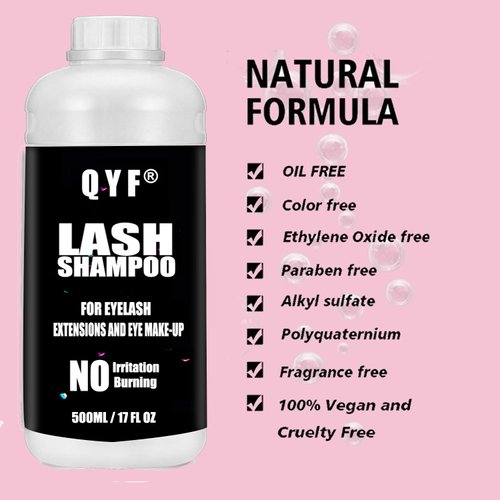 Eyelash Extension Shampoo 500ml Lash Extensions Shampoo Eyelid Foaming Cleanser Paraben & Sulfate Free Non-Irritating for Professional Salon and Home Use