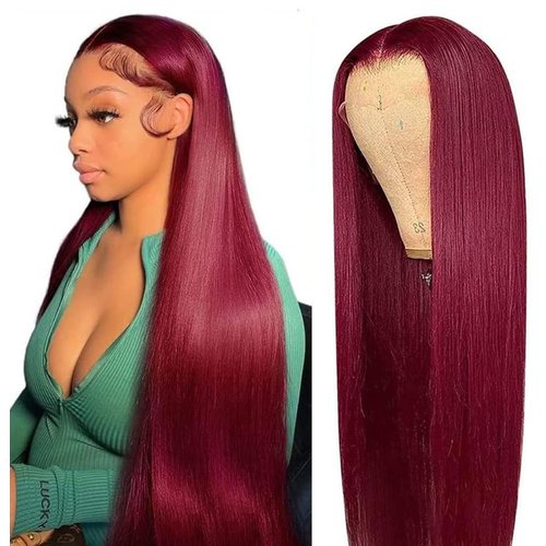 Anderah 99j Burgundy Lace Front Wigs Human Hair 13X4 Glueless Straight 99j Lace Frontal Wigs 180% Density Brazilian Virgin Human Hair Wigs for Women Pre Plucked With Baby Hair 26Inch