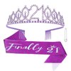 21st Birthday Decorations for Her "Finally 21" Birthday Sash and Rhinestone Crown Tiara Set for Girls 21st Birthday Gifts for Happy 21st Birthday Party Favor Supplies (purple)