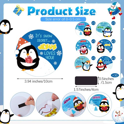 CroBlissful 30 Sets Christmas Religious Penguin Craft for Kids Winter Penguin Magnet Craft Kit Christian Jesus Loves You Craft Make Your Own Penguin Craft for Sunday School Xmas Home Activities Decor