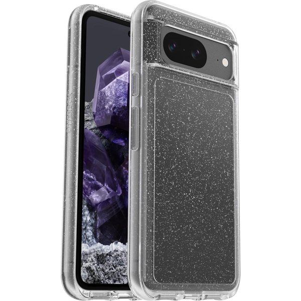 OtterBox Google Pixel 8 Symmetry Series Clear Case - STARDUST (Clear/Glitter), ultra-sleek, wireless charging compatible, raised edges protect camera & screen (ships in polybag)