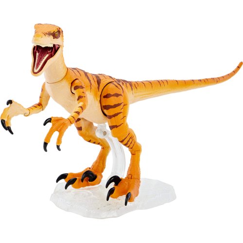 Mattel Jurassic World Toys Amber Collection Tiger Velociraptor 6-in Dinosaur Action Figure, Movie-Authentic Detail, Movable Joints & Figure Display Stand, Collectible Gift 8 Years & Up