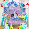Mermaid Birthday Backdrop Birthday Banner Purple Blue Seaweed Glitter Scales Photography Background for Kids Under The Sea Baby Shower Mermaid Party Supplies, 6 x 4Ft