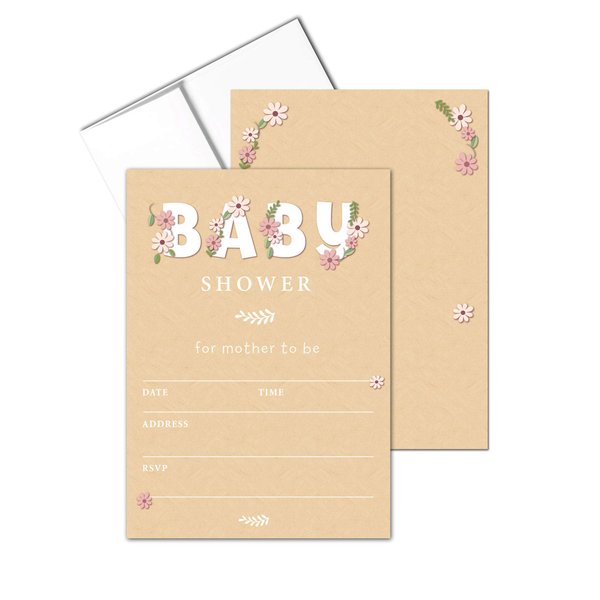 Stonehouse Collection | Baby Shower Invitations Boy or Girl | 25 Unisex Shower Invites & Envelopes | Floral Baby Shower Invitations (Floral Baby)