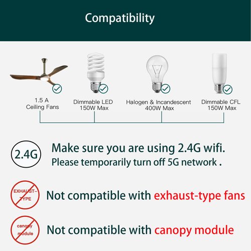 Universal Smart WiFi Ceiling Fan Remote Control Kit, Compatible with Alexa, Google Assistant and Smart Life App, No Hub Required DIMMER