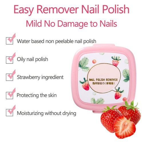 Nail Polish Remover Wipes, Nail Polish Remover Pads, Natural Ingredients Nail Wipes for Gel Nails Lint Free, Nail Polish Remover Wipe for Nail Art, Women’s Portable Nail Wipes (Strawberry)