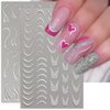 3D Silver Glitter French Nail Sticker, 8 Sheets Heart Butterfly Star Nail Stickers for Women Stripe Wave Lines Nail Art Stickers Swirl Line Nail Decals Reflective French Nails Stickers Nail Supplies