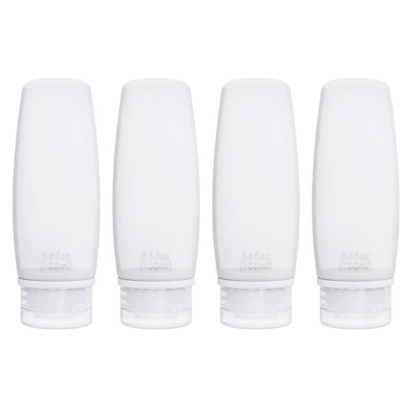 Silicone Travel Bottles for Toiletries TSA Approved Travel Size Containers Set 4 Pack Portable Leak Proof Refillable Cosmetic Squeeze Bottles Shampoo Hair Conditioner Body Lotion Bath Shower Gel