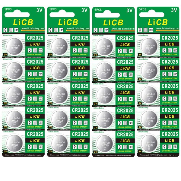 LiCB CR2025 Battery,CR2025 Lithium Batteries,3 Volt Coin & Button Cell (20-Pack)
