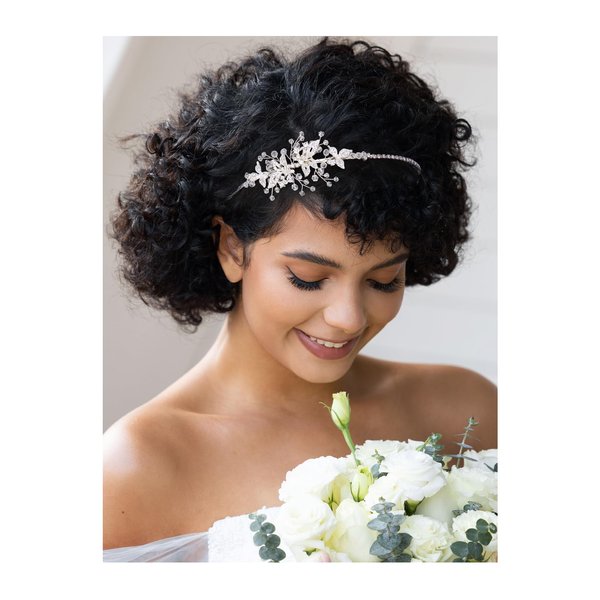SWEETV Bridal Headband Handmade Wedding Headbands for Women Silver Bridal Headpieces for Wedding Hair Accessories hair band
