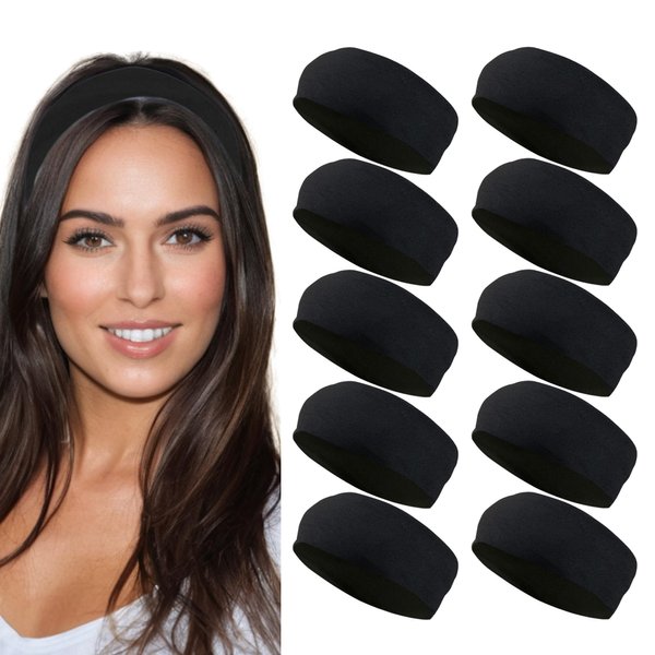 Styla Hair Headbands for Women Stretch Fashion Headbands 10 Pack Non-Slip Head Wraps Great for Spa, Sports, Yoga, Pilates, Running, Gym Headband, Workouts - Black