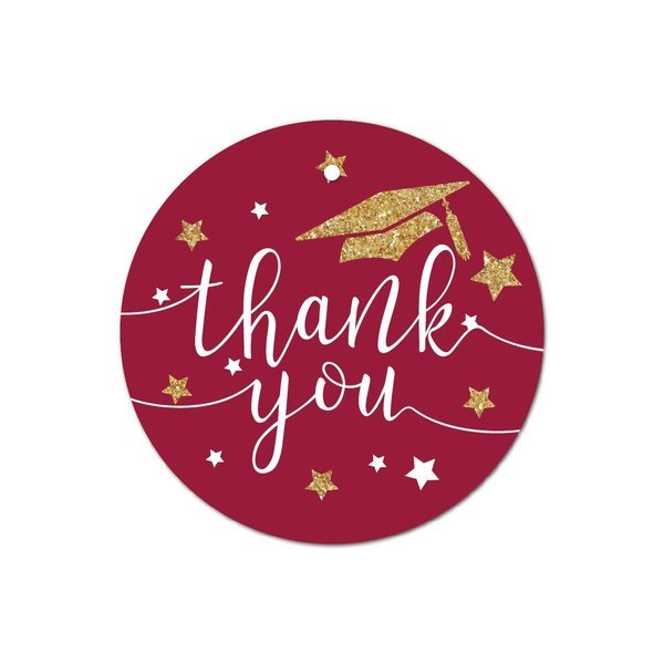 Andaz Press Burgundy Maroon and Gold Glittering Graduation Party Collection, Round Circle Gift Tags, Thank You!, 24-Pack