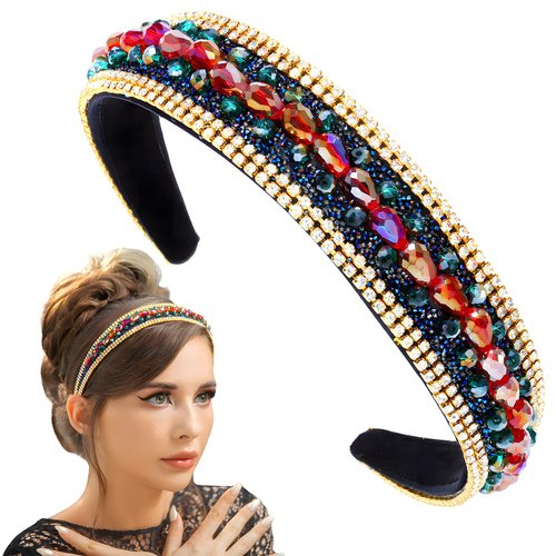 deladola Red Rhinestone Headband Beaded Hairband Prom Party Ceremony Banquet Hair Accessory for Women