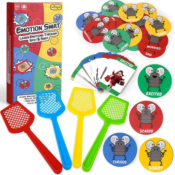 Garybank Social Emotional Learning Swat Games for Kids, W/ 56 Emotion Cards Teach Social Skills & Feelings Regulation, Play Therapy Toys for Counselor Kids, Kindergarten Sight Word Educational Game