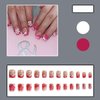 Extra Short Press on Nails - Square French Press on Nails Short Cute Fake Nails Acrylic Flower False Nails for Women, Reusable Stick on Full Cover Glue on Nails 24Pcs