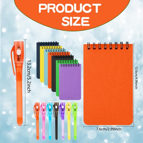 Hoarost 42 Pcs Secret Party Favors Includes 21 Pcs Invisible Ink Pen with UV Light and 21 Pcs Mini Spiral Notebook for Secret Message Themed Party Game Prizes Goodie Bag Fillers