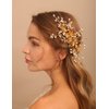 Jumwrit Bridal Hair Comb Rhinestone Crystal Headpiece Handmade Flower Leaves Pearl Hair Comb for Bride Bridesmaid Wedding Hair Accessories for Women Girls（Gold）
