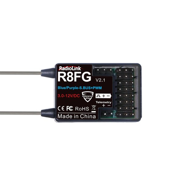 Radiolink R8FG V2.1 8CH Gyro Receiver, 2.4GHz 600m Long Range Control Voltage Telemetry, Water-Splash RX for RC Remote Controller RC8X/RC6GS V3/RC4GS V3 RC Crawler Car Boat