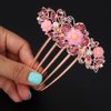 Chargances Bridal Flower Floral Hair Comb Wedding Pink Crystal Rhinestones Women Hair Side Comb Boho Pearl Hair Accessories Headpiece for Women and Girls (Pink)