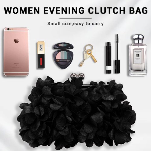 JAMBHALA Women Clutch Evening Bag Small Floral Purses with Chain for Wedding, Party, Prom，Black