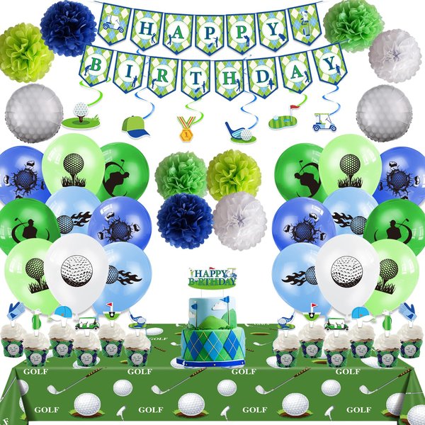 Golf Birthday Party Decorations Golf Theme Party Supplies Golf Themed Cake Topper and Cupcake Toppers Golf Banner 6 Golf Party Hanging Swirl for Golf Themed Party Decorations